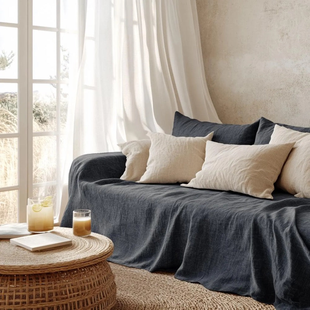 Cozy Linen Couch Throw Organic Sofa Throw, Sectional Cover Natural Linen Sofa Cover Sofa