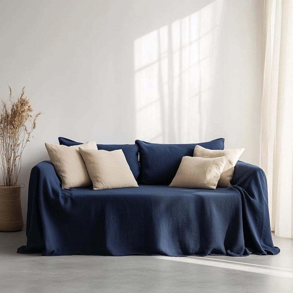Cozy Linen Couch Throw Organic Sofa Throw, Sectional Cover Natural Linen Sofa Cover Sofa