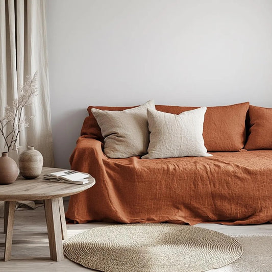 Cozy Linen Couch Throw Organic Sofa Throw, Sectional Cover Natural Linen Sofa Cover Sofa